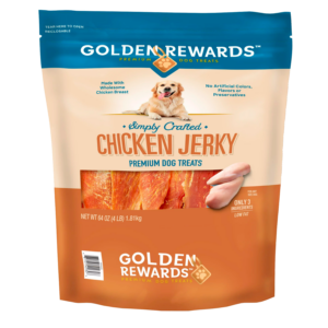 Golden Rewards Chicken Flavor Premium Dry Jerky Treats for All Dogs, 64 oz