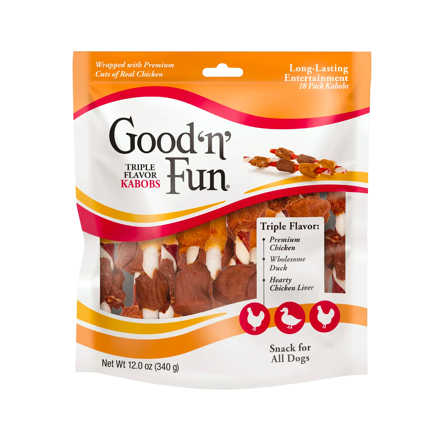 Good 'n' Fun Triple Flavor Kabobs Snack for All Dogs, 18 count, 12.0 oz
