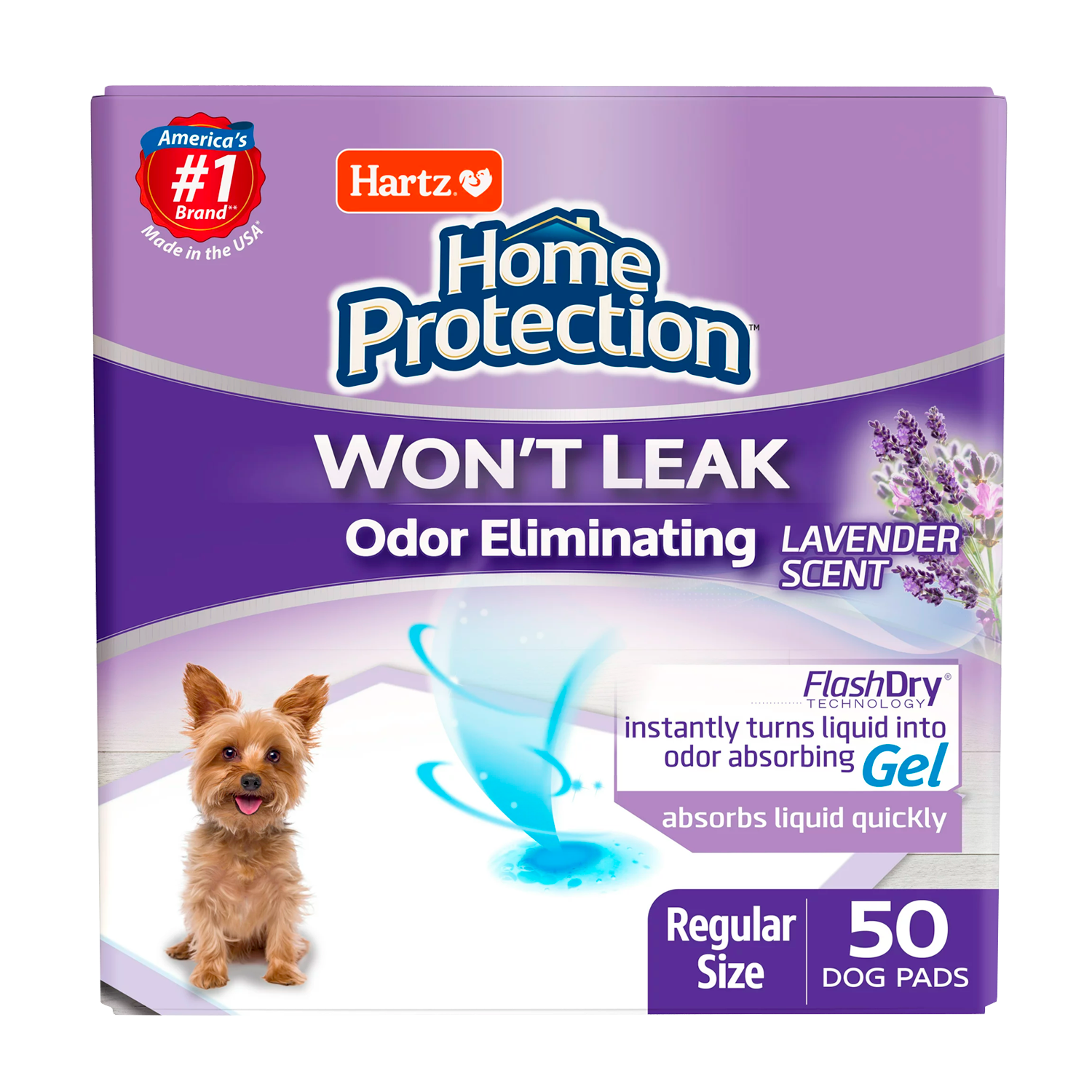 Hartz Home Protection Lavender Scent Odor-Eliminating Dog Pads, Regular Size, 21 in x 21 in, 50ct