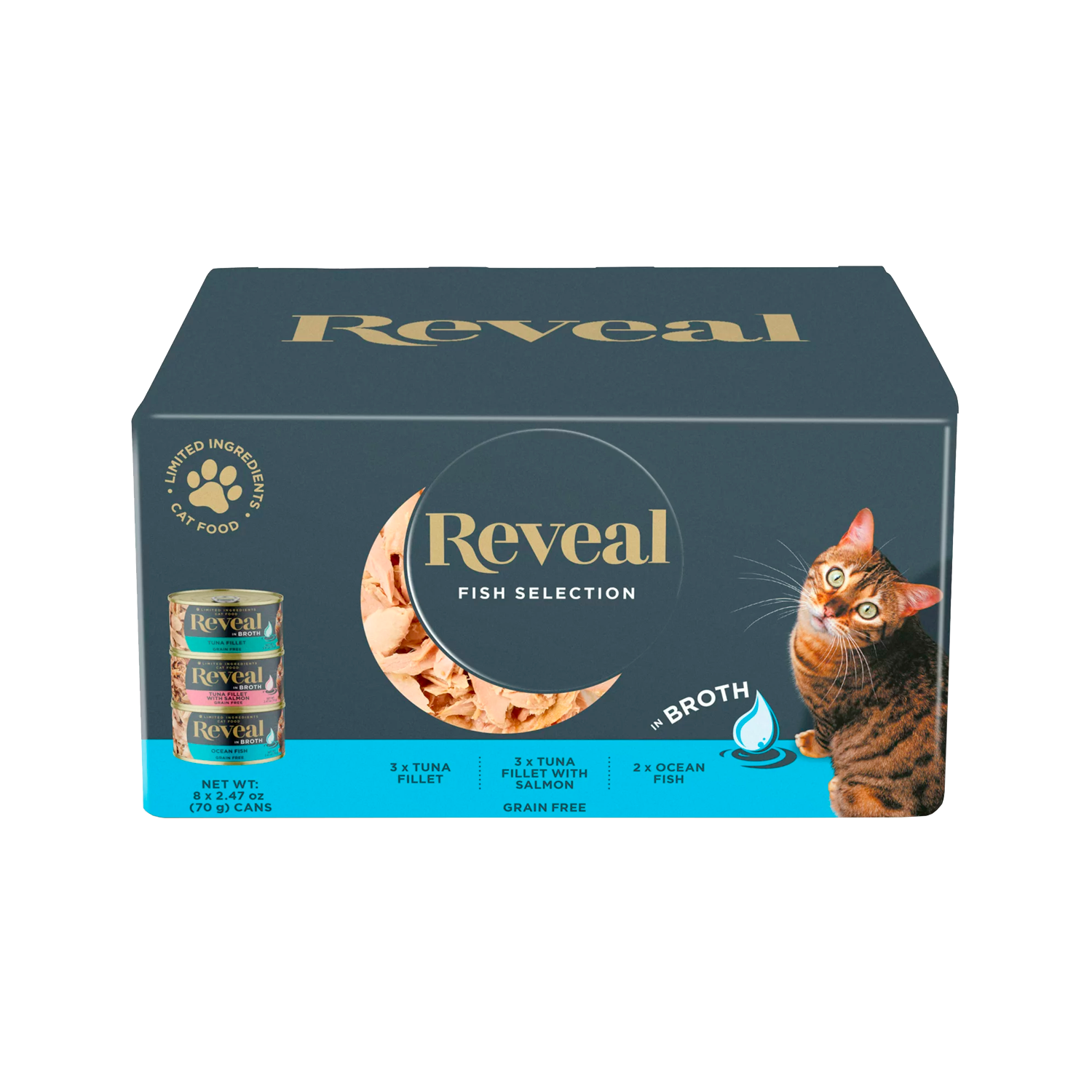 Reveal Natural Wet Cat Food, Fish in Broth Variety Pack, 2.47oz 8 Cans
